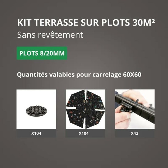 Kit terrasse sur plots sans revêtement 30m² - sans profilé - 8/20 mm - jouplast