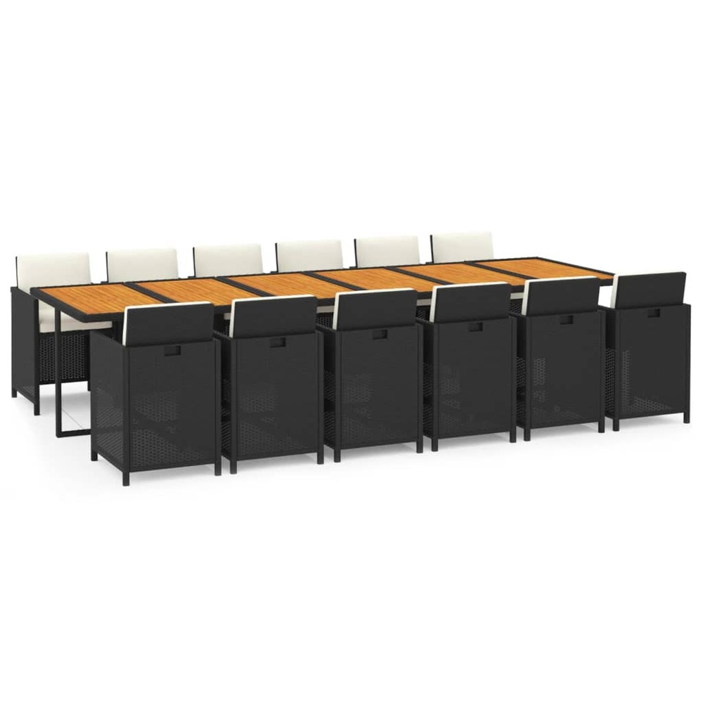 Ensemble à dîner de jardin coussins 13 pcs résine tressée noir