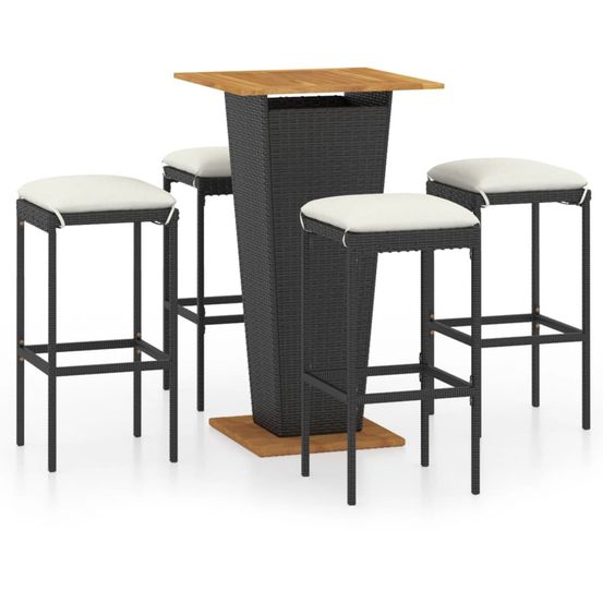 Ensemble de bar de jardin 5 pcs et coussins résine tressée noir