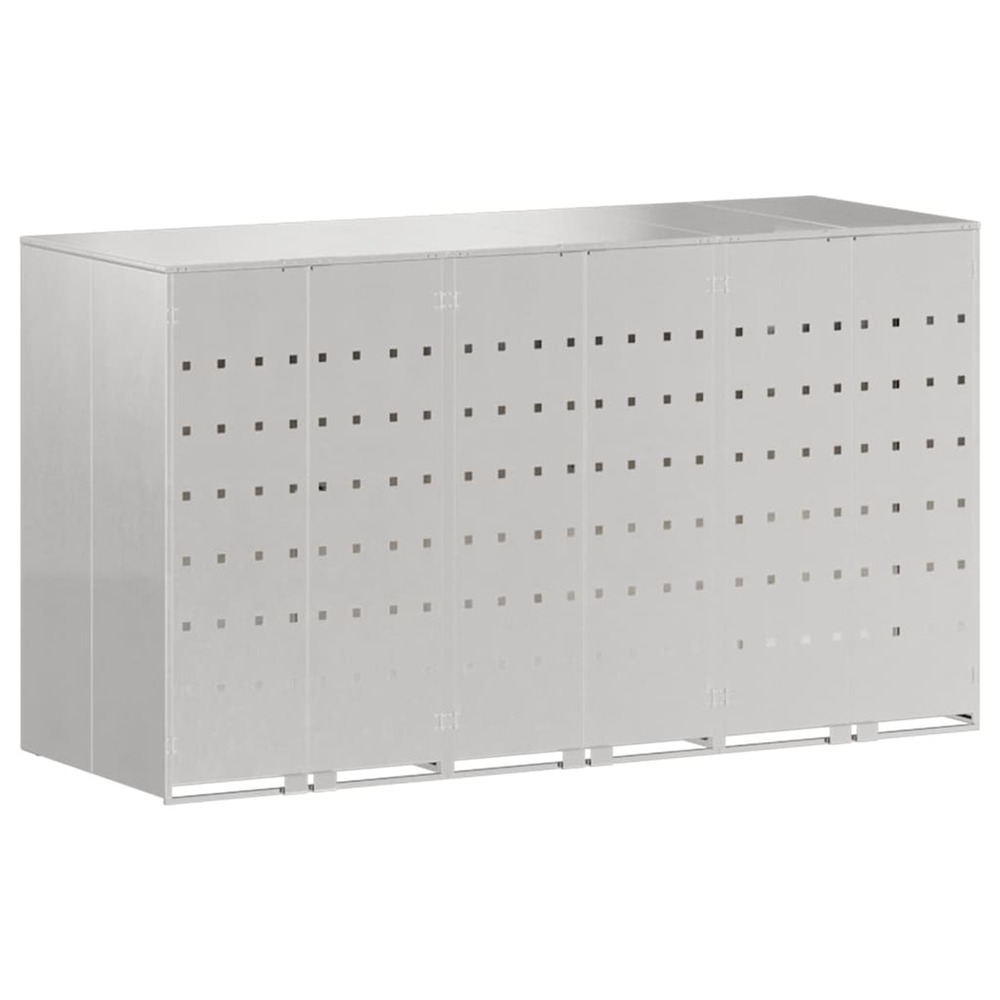 Rangement de poubelle à roulettes pour 3 poubelles argent