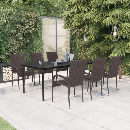 Ensemble à manger de jardin 7 pcs marron et noir