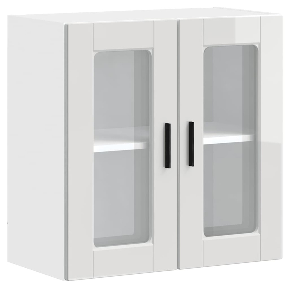 Armoire murale cuisine avec porte en verre porto blanc brillant