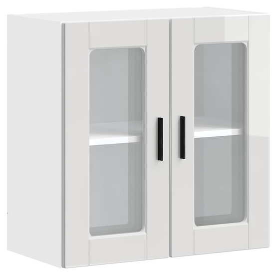 Armoire murale cuisine avec porte en verre porto blanc brillant