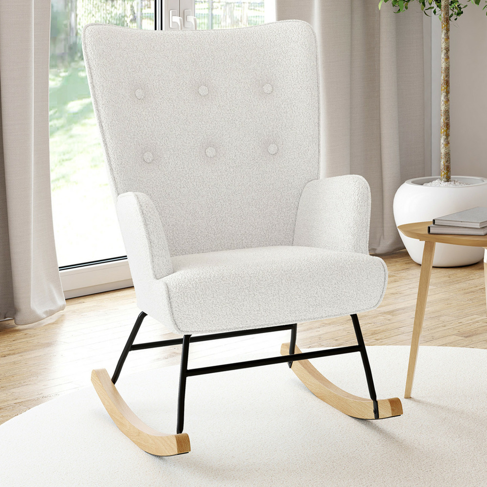 Fauteuil scandinave ivar en tissu à bascule bouclette blanc