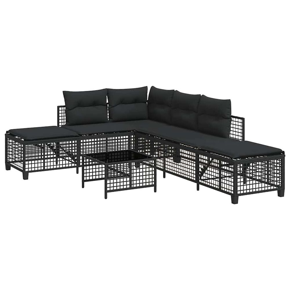 Salon de jardin d'angle 3 pcs avec coussins noir résine tressée