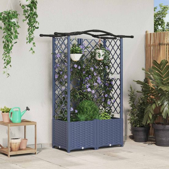 Jardinière surélevée polypropylène avec toit courbé et treillis plantes grimpantes gris