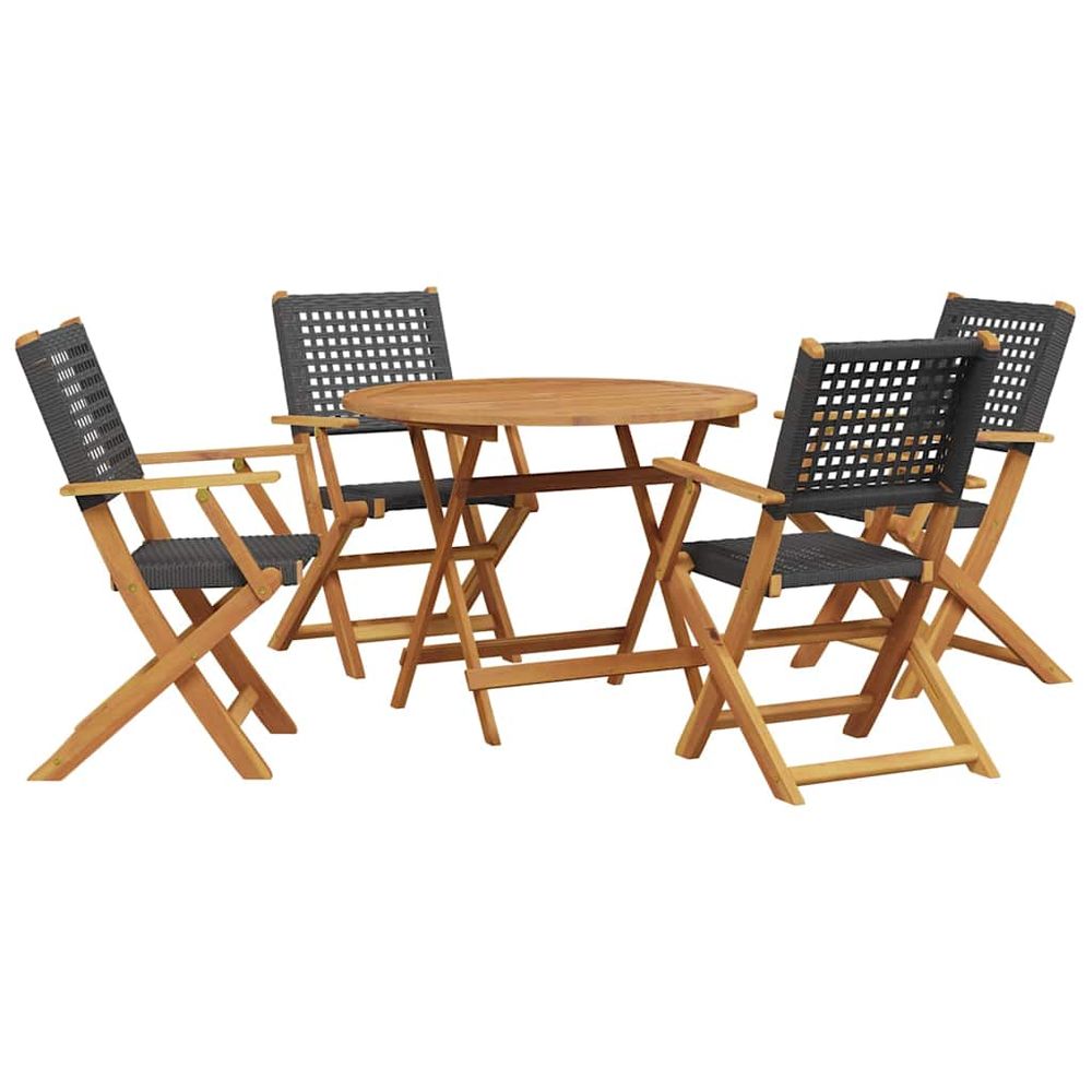 Ensemble à manger de jardin 5 pcs résine tressée et bois massif