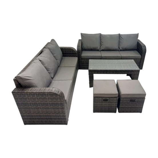 8 places ensembles de meubles de jardin ensemble de canapés en rotin avec table basse rectangulaire 2 petits tabourets