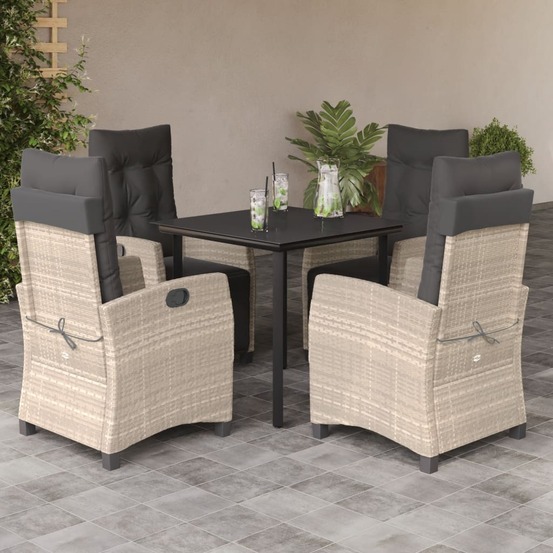 Ensemble à manger de jardin et coussins 5 pcs gris clair rotin