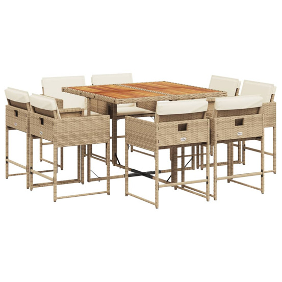 Ensemble à manger de jardin et coussins 9 pcs beige poly rotin