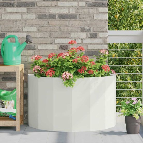 Jardinière demi-ronde en acier pour jardin terrasse blanc 90x45x50 cm