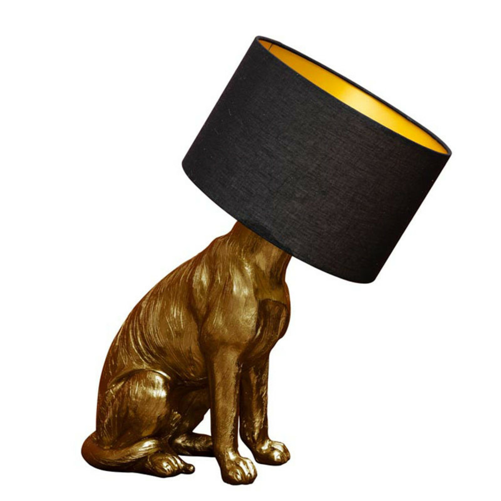 Lampe chien doré et noir 60x31x44cm