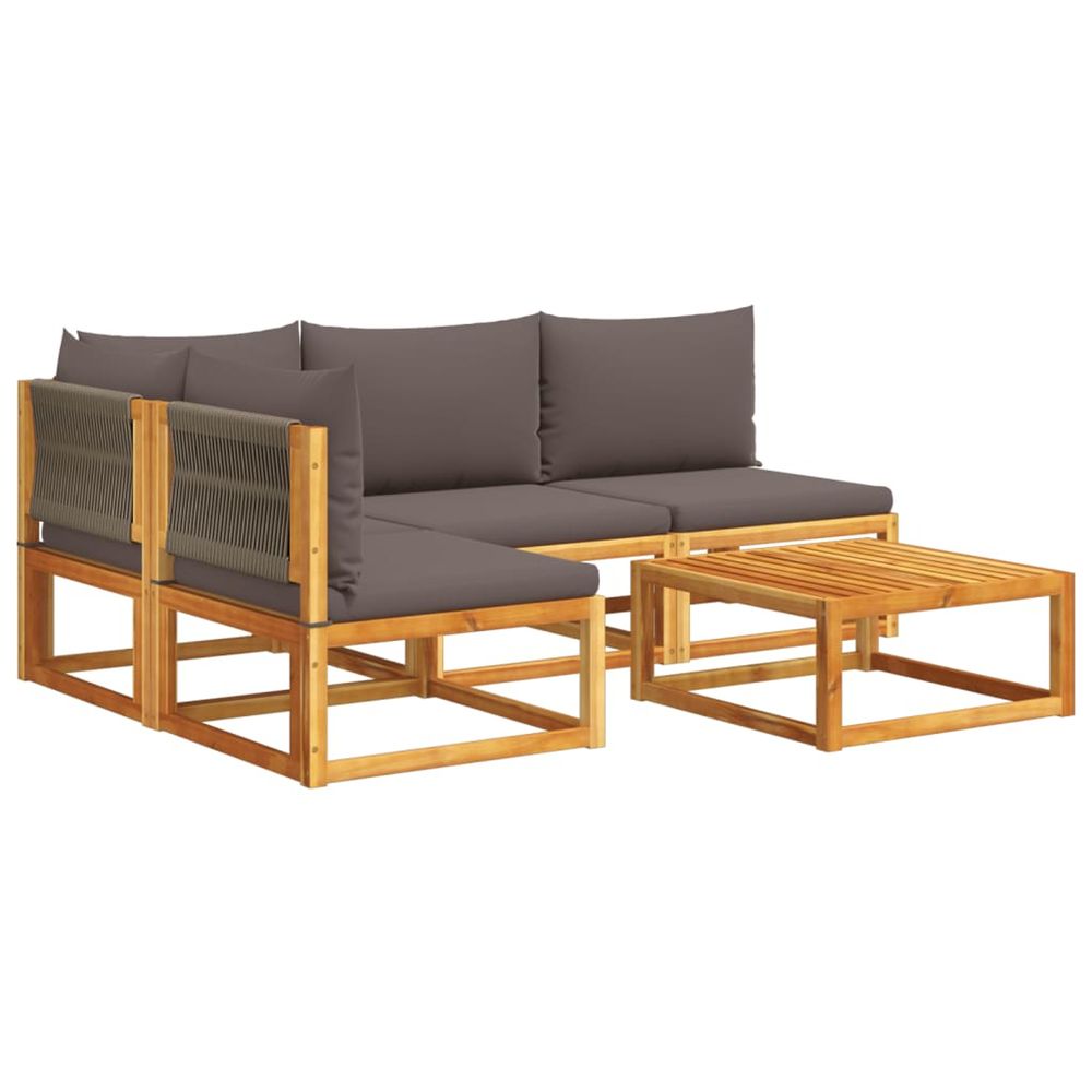 Ensemble de canapés de jardin 5 pièces avec coussins en bois d'acacia et corde