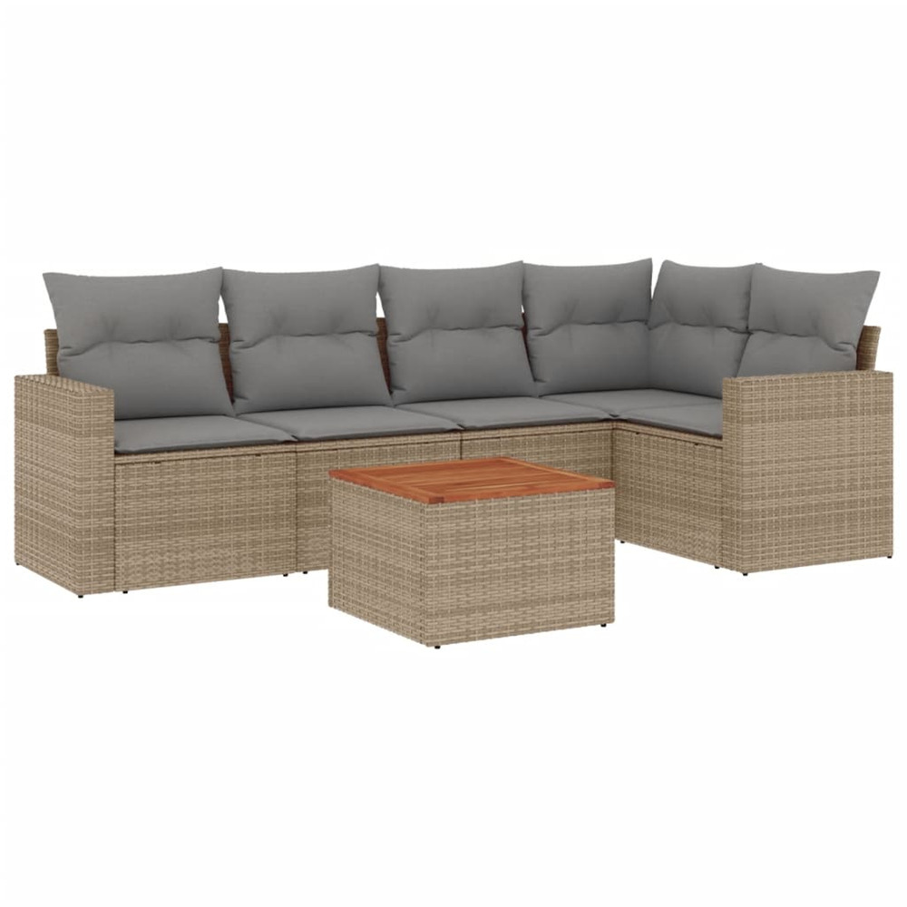 Salon de jardin avec coussins 6pcs mélange beige résine tressée
