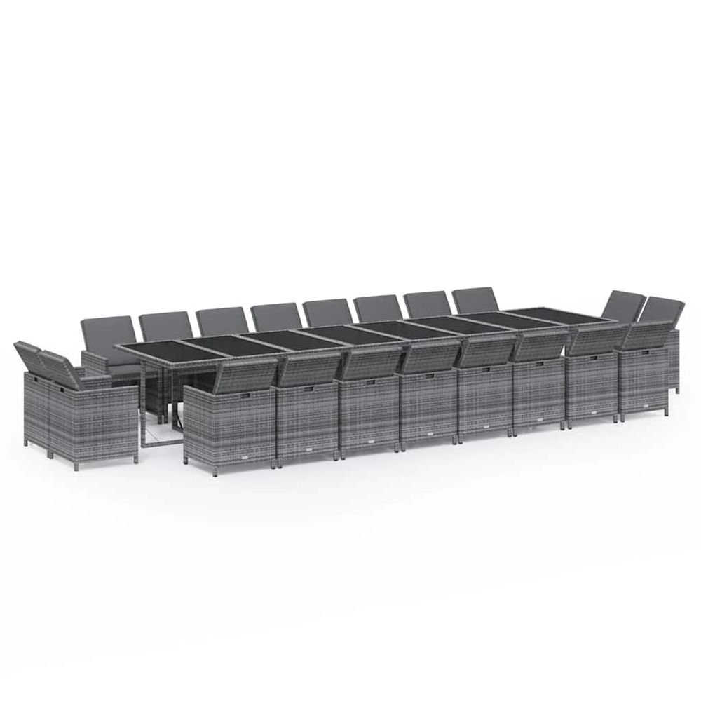 Ensemble à manger de jardin coussins 21 pcs gris résine tressée