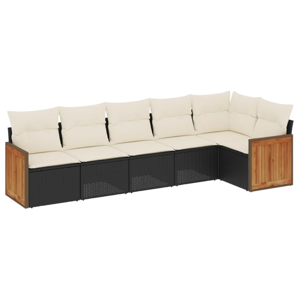 Salon de jardin 6 pcs avec coussins noir résine tressée