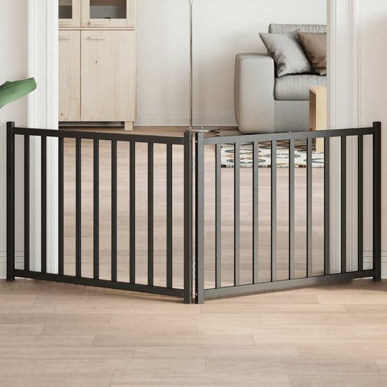 Barrière de sécurité pliable pour chien en bois 160 cm pour intérieur noir