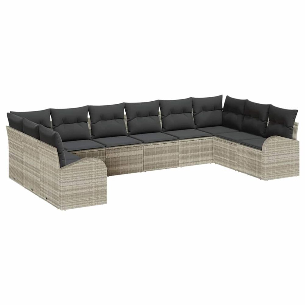 Ensemble de canapé de jardin 10 pc gris clair polyrotin