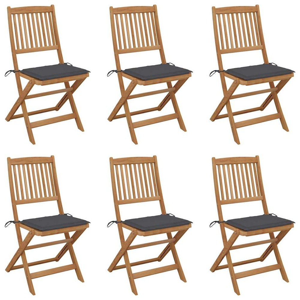 Chaises pliables de jardin lot de 6 avec coussins bois d'acacia
