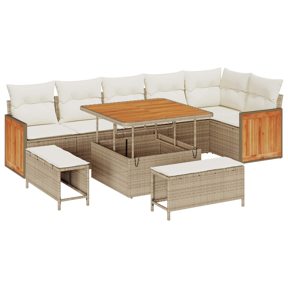 Ensemble de canapé de jardin avec coussin 9 pcs beige et crème