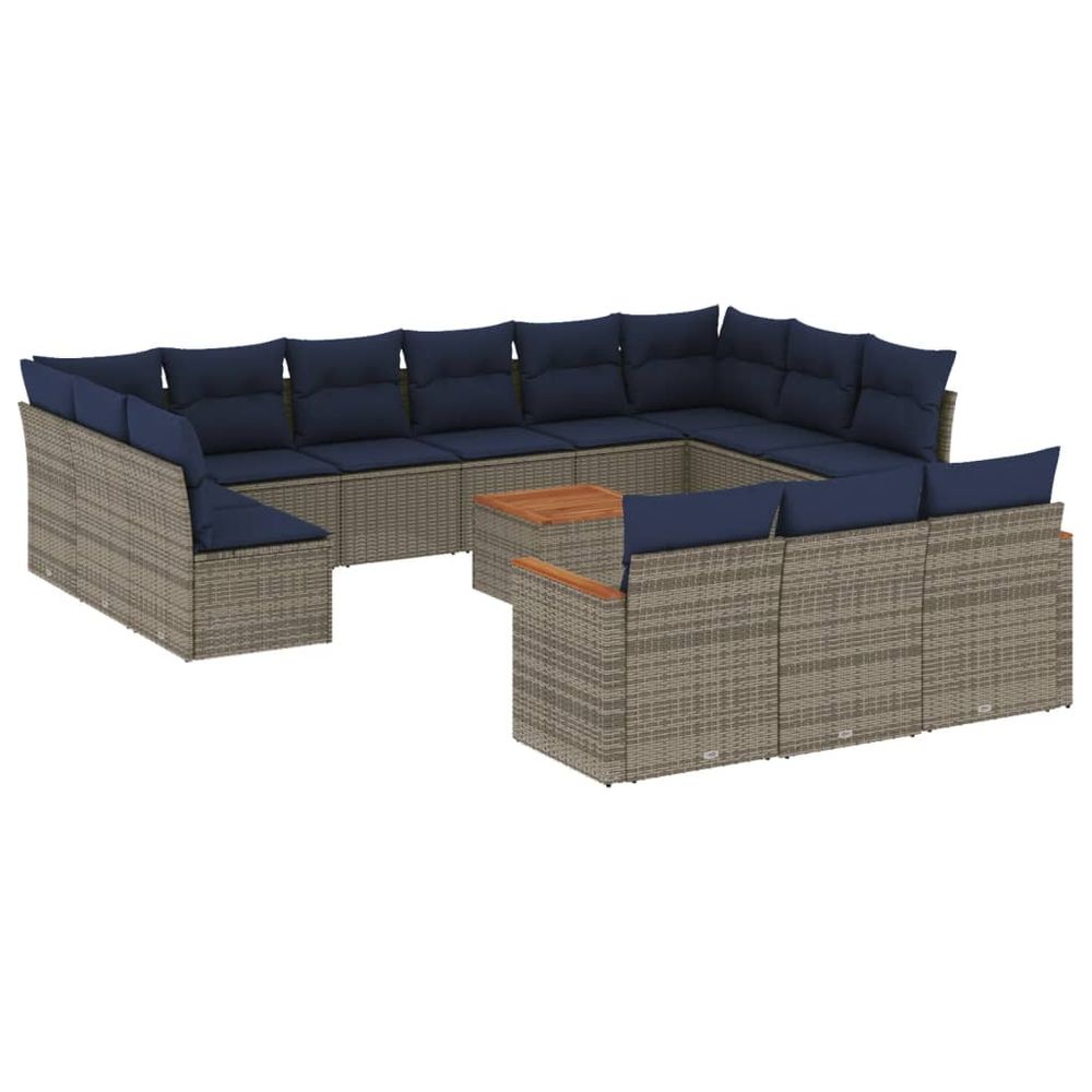 Ensemble de canapé de jardin 14 pcs avec coussins gris