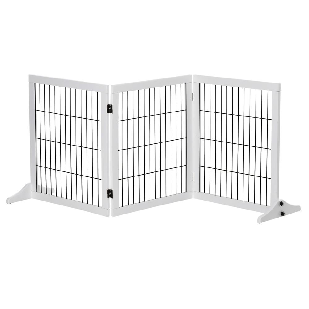 Barrière pour chien bois blanc 185 x 71 cm sur pieds pliable pour portes et escaliers