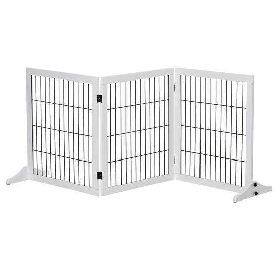 Barrière pour chien bois blanc 185 x 71 cm sur pieds pliable pour portes et escaliers