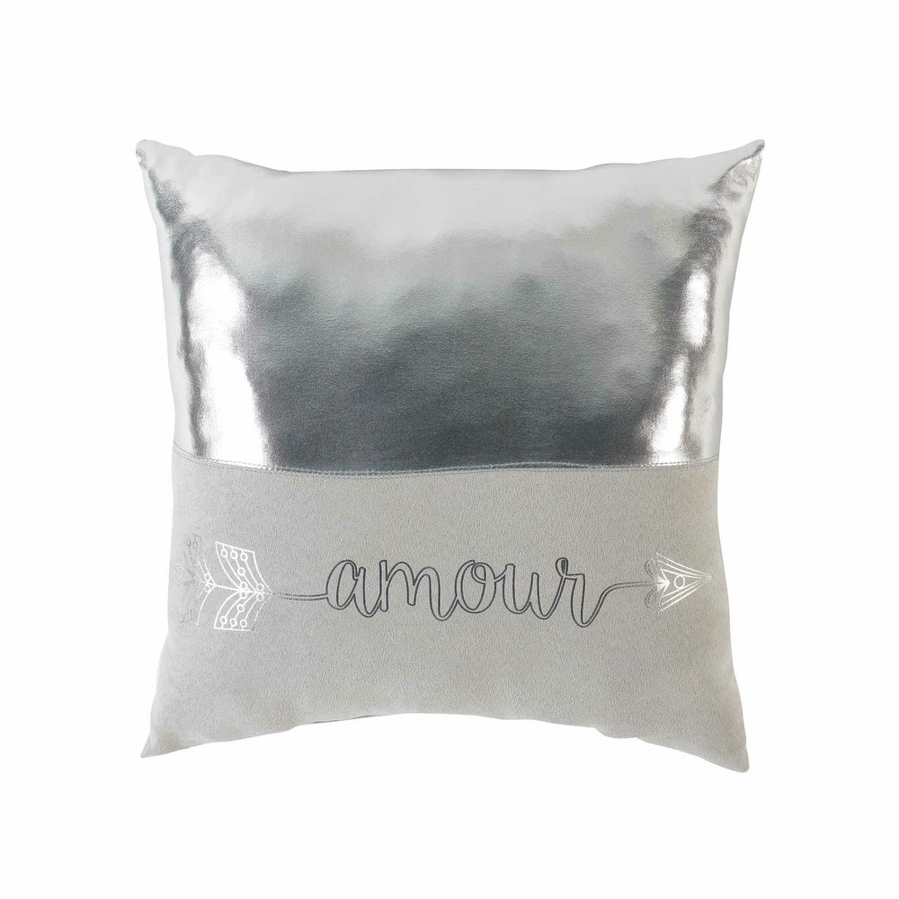 Coussin suede love effet metal