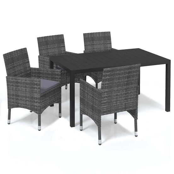 Ensemble à manger de jardin coussins 5pcs résine tressée gris