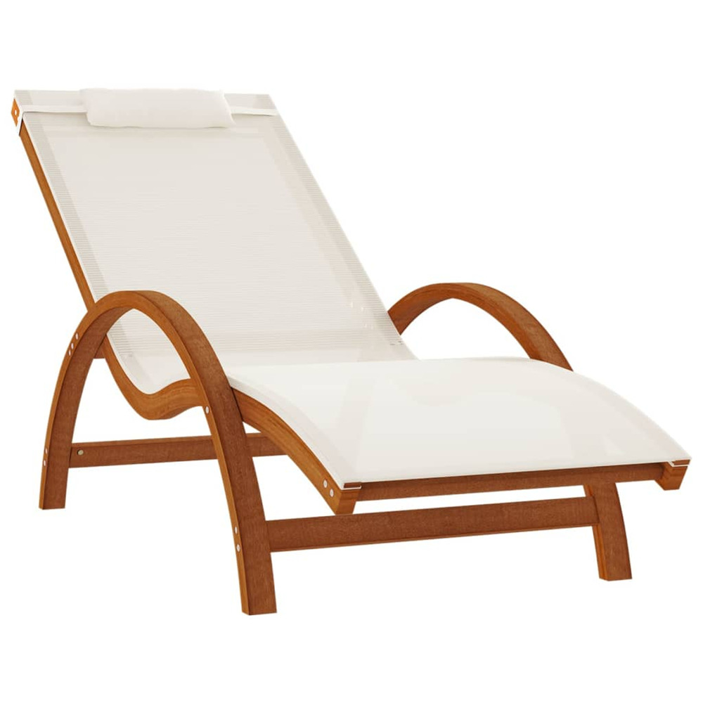Chaise longue avec coussin blanc textilène/bois massif peuplier bain de soleil