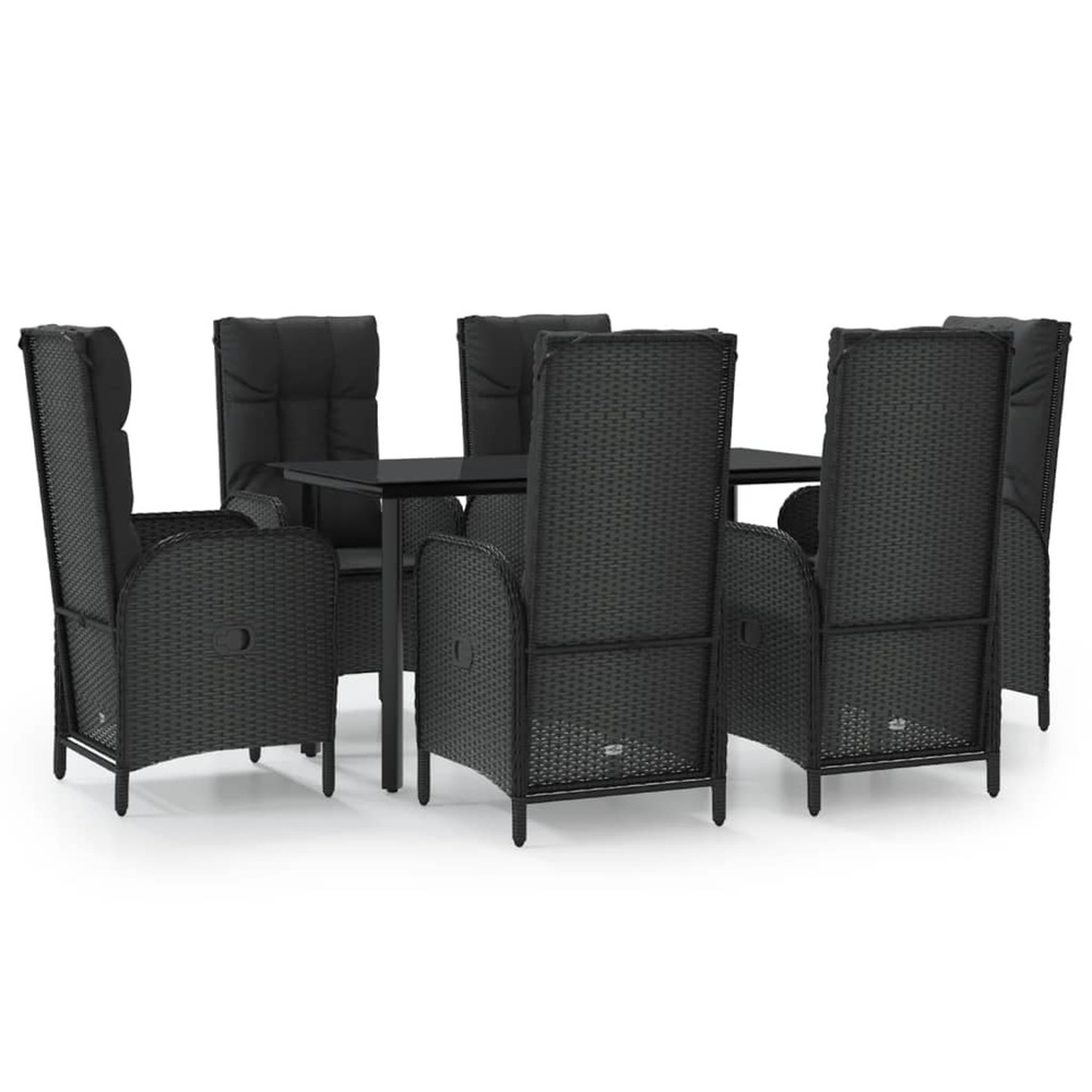 Ensemble à manger de jardin coussins 7pcs noir résine tressée