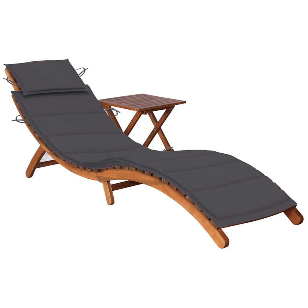 Chaise longue de jardin avec table et coussin bois d'acacia bain de soleil