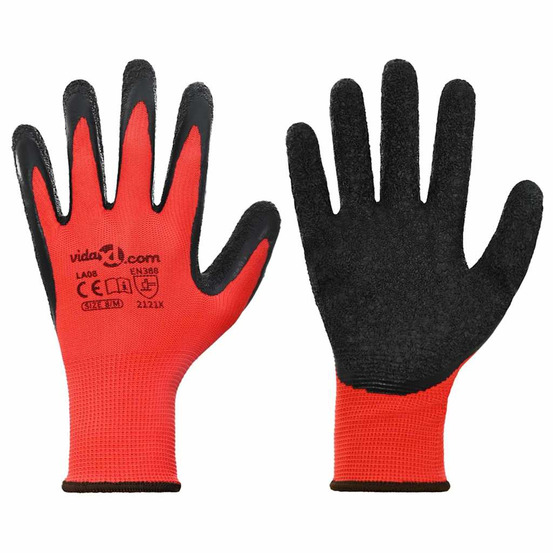 Gants de travail 12 pcs rouge et noir 8 / m revêtement en latex