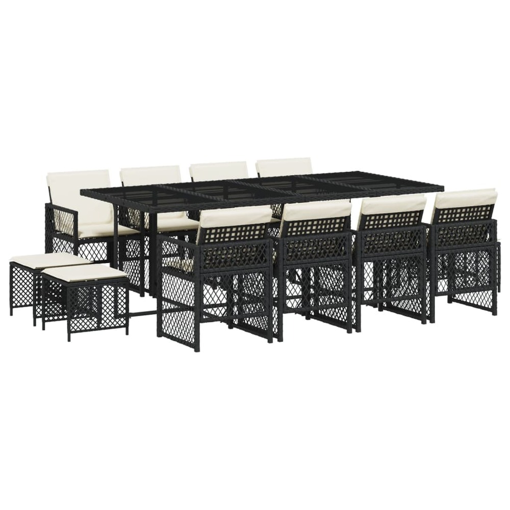 Ensemble à manger de jardin 13 pcs coussins noir résine tressée