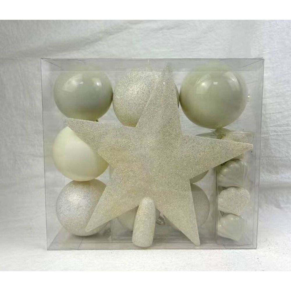 Kit de 18 boules de noël en plastique écru