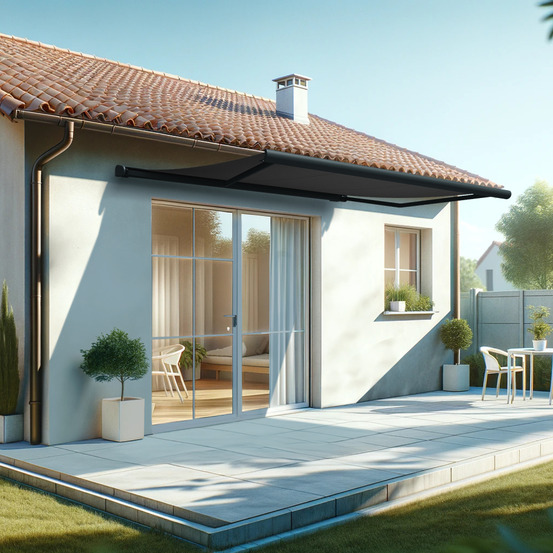 Store banne coffre intégral hevoa 4,00x3,00 m (motorisé secours à télécommande - gris anthracite ral7016st - gris graphite)