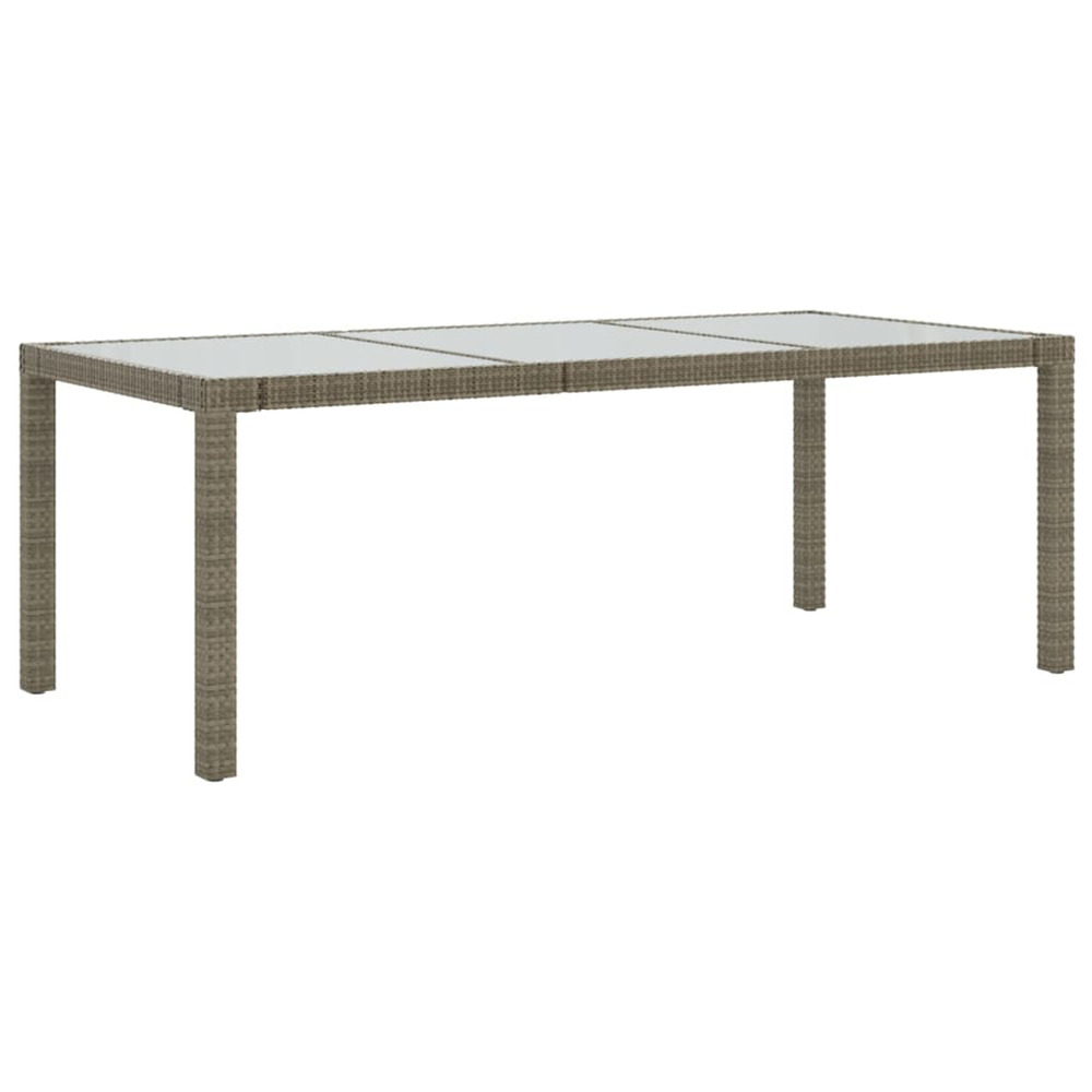 Table de jardin gris 190x90x75 cm verre trempé/résine tressée