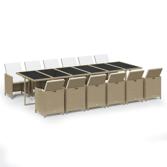 Ensemble à manger de jardin coussins 13pcs résine tressée beige