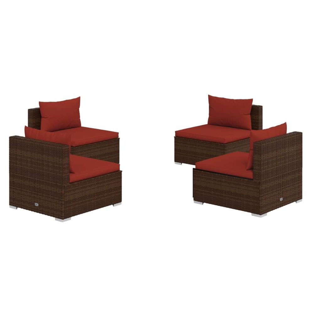 Salon de jardin 4 pcs avec coussins résine tressée marron