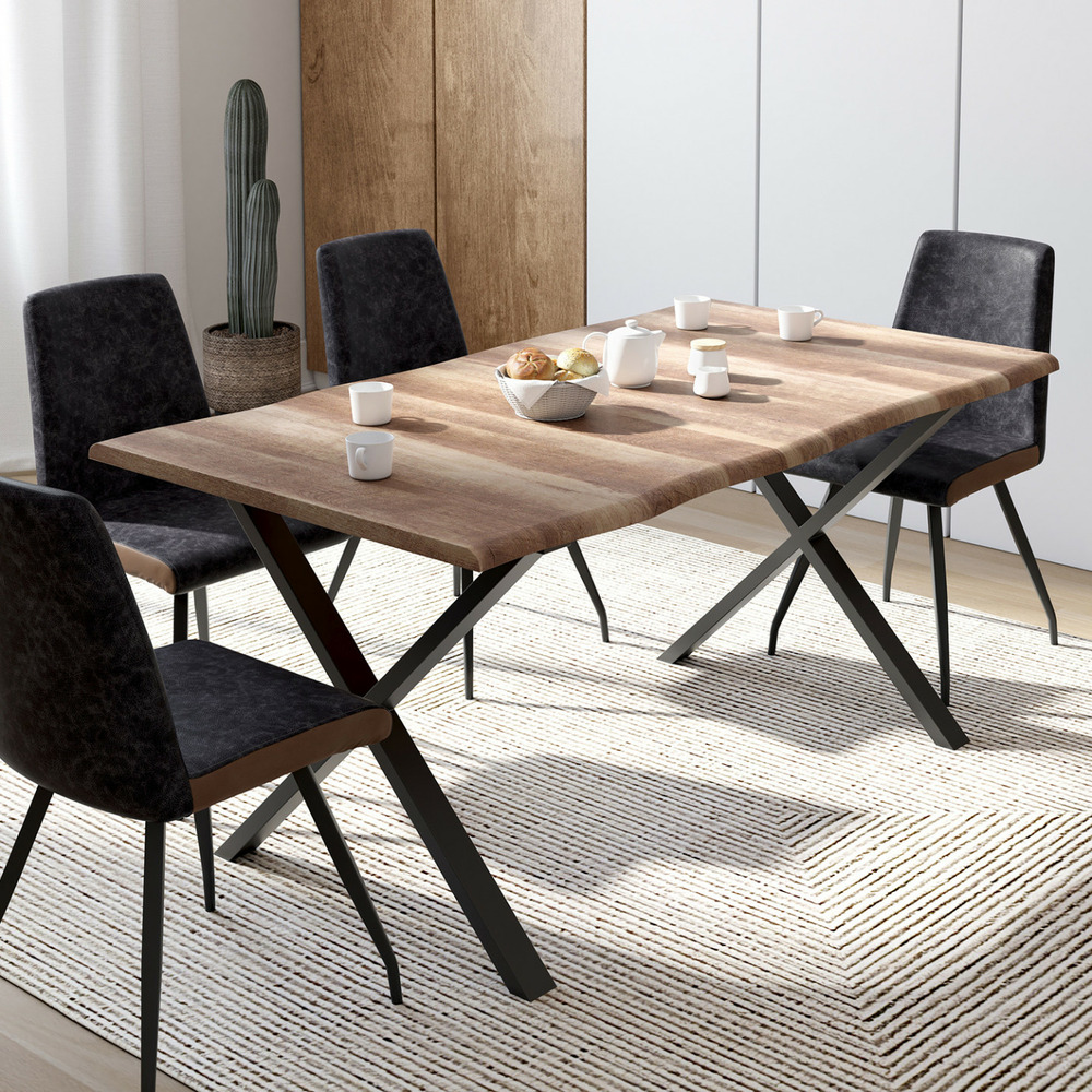 Table à manger rectangle dakota 6 personnes pieds forme en x design industriel 160 cm