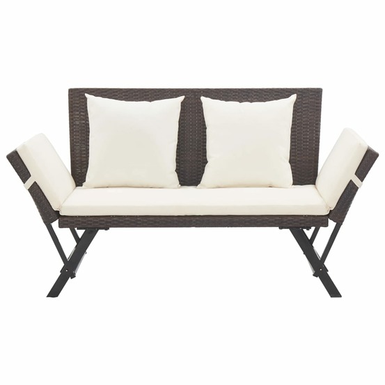 Banc de jardin meuble de patio d'extérieur terrasse avec coussins 176 cm résine tressée marron