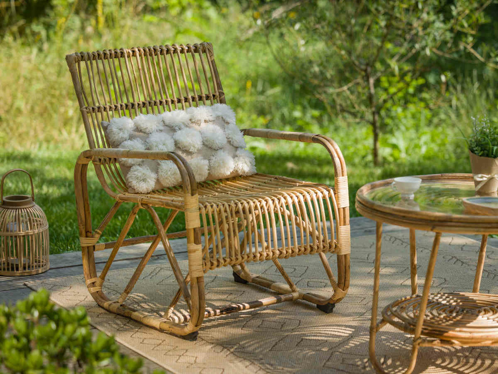 Fauteuil de jardin carré en rotin tressé