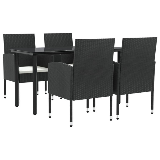 Ensemble à manger de jardin 5 pcs noir résine tressée et acier