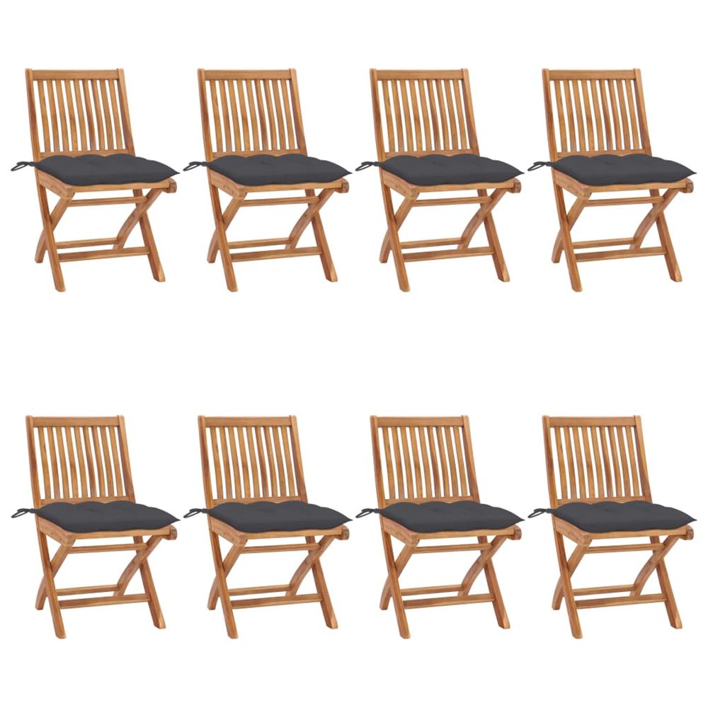 Chaises pliantes avec coussins, 8 pièces, en teck massif