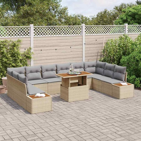 Ensemble de canapé de jardin 11 pcs beige poly rotin