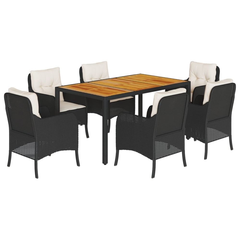 Ensemble à manger de jardin coussins 7pcs noir résine tressée