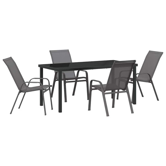 Ensemble de salle à manger pour jardin 5 pcs gris et noir