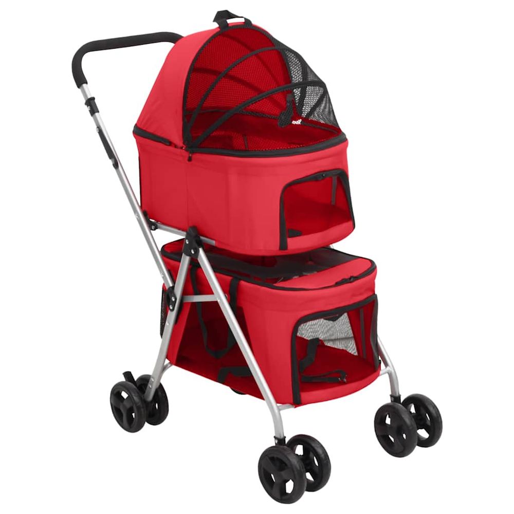 Poussette chien/chat double à 2 niveaux pliable tissu oxford rouge