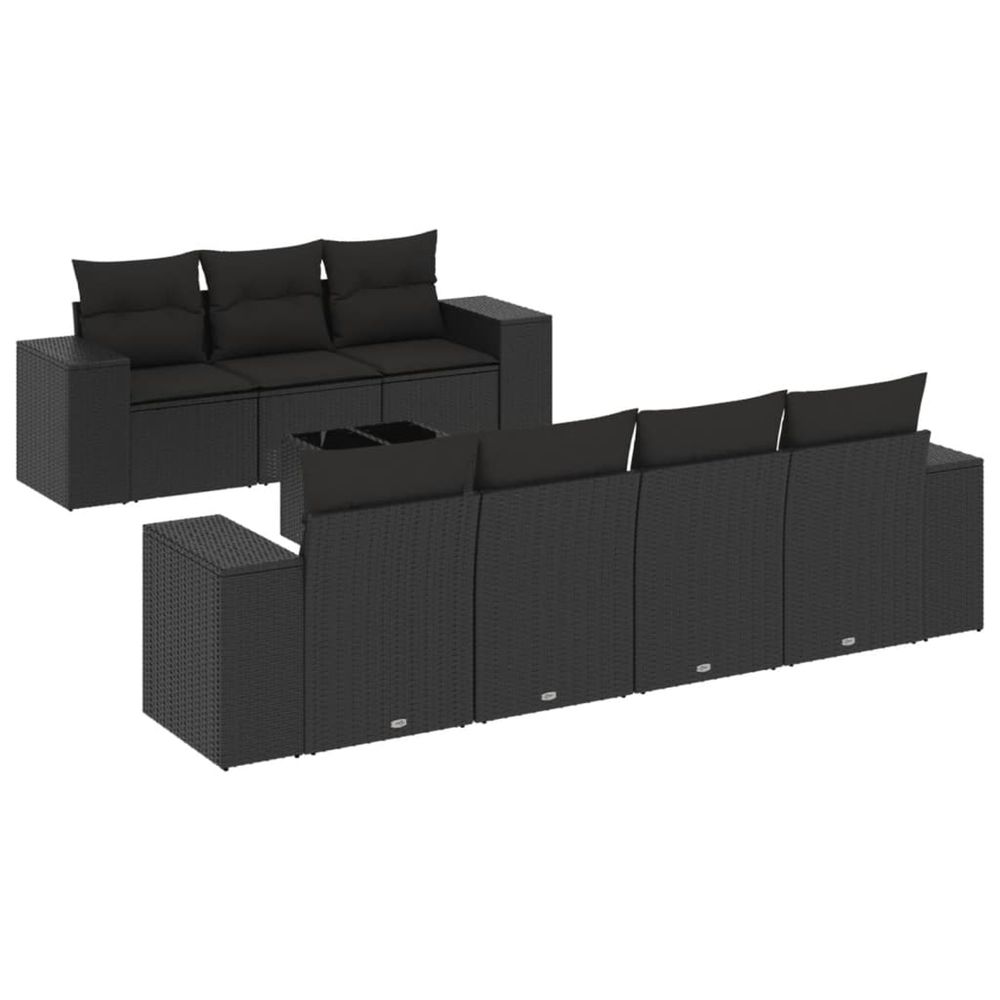 Salon de jardin 8 pcs avec coussins noir résine tressée