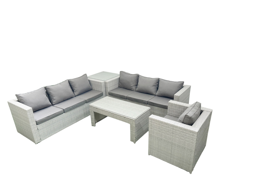 Meubles d'extérieur en rotin avec table basse oblongue fauteuil table d'appoint gris clair mixte